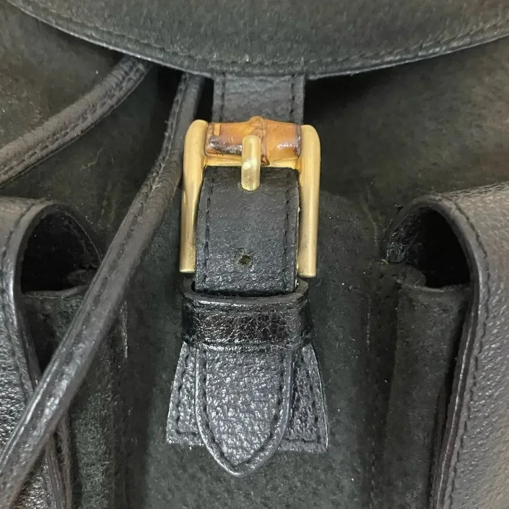 Gucci Black Suede Backpack with Bamboo Details